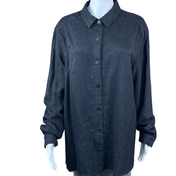 Eileen Fisher Embroidered Button Up Top Shirt Size 2X Goth QuietLuxury Preppy - Picture 2 of 16